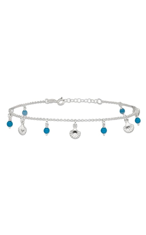Sterling Silver Polished Shells and Turquoise Beads Anklet