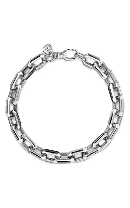 Men's Sterling Silver Faceted Chain Black Spinel Bracelet