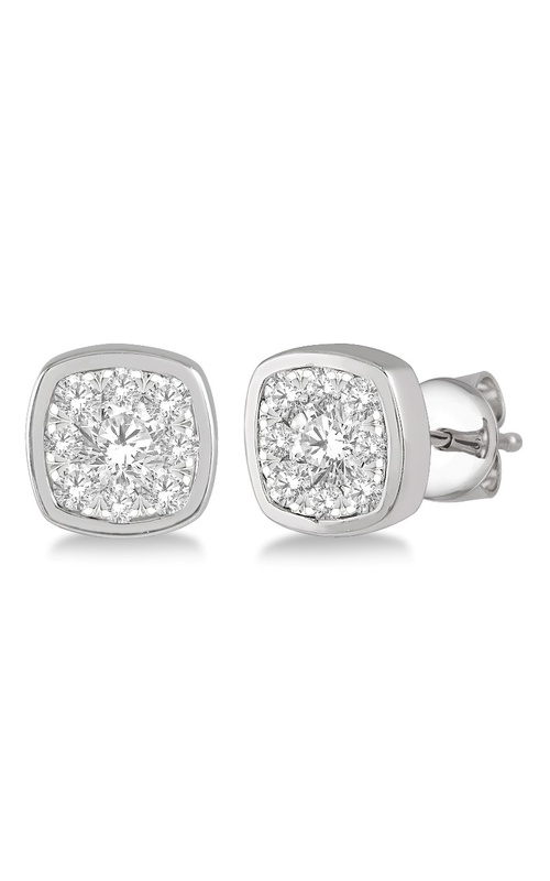 Diamond Cushion Cluster Stud Earrings