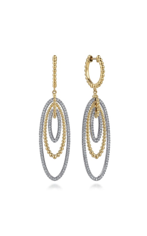 14K White Yellow Gold Multi Oval Diamond Bujukan Huggie Drop Earrings