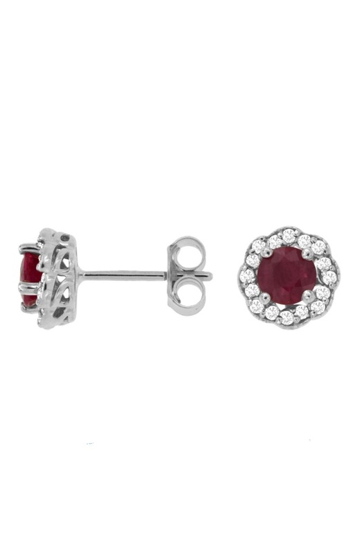14k White Gold Ruby and Diamond Floral Halo Earrings