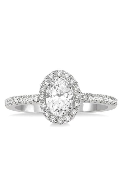 14k White Gold Oval Center Diamond Halo Engagement Ring