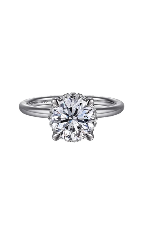 14k White Gold Diamond Hidden Halo Round Solitaire Semi Mount