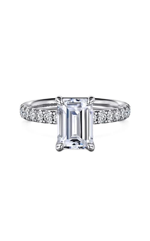 14k White Gold Diamond Emerald Semi-Mount