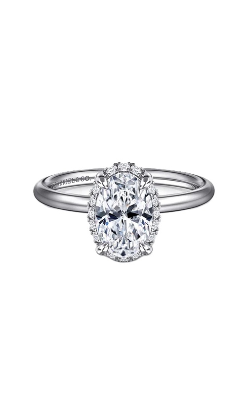 14k White Gold Diamond Hidden Halo Oval Solitaire Semi Mount