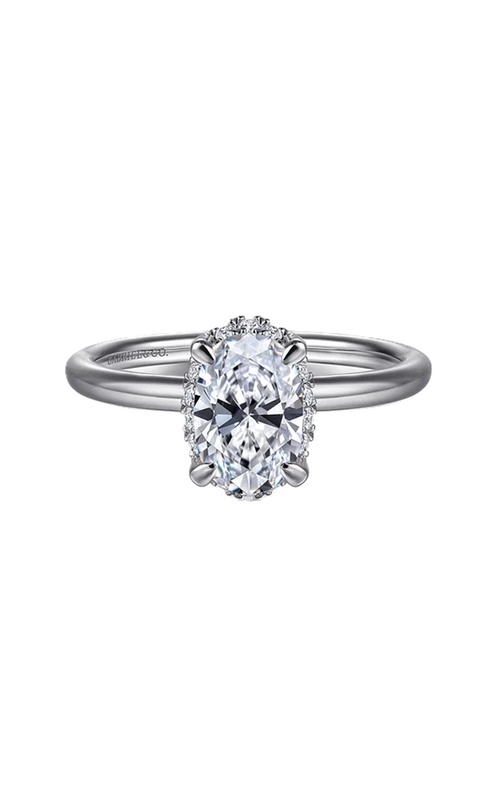 14k White Gold Diamond Hidden Halo Oval Solitaire Semi Mount