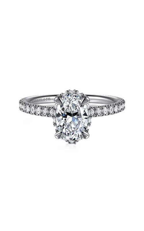 14k White Gold Hidden Halo and SideStone Oval Semi Mount