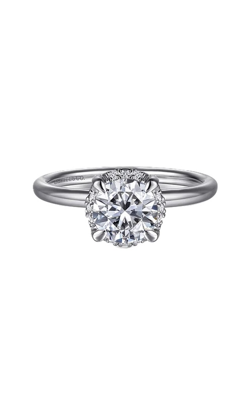 14k White Gold Diamond Hidden Halo Round Solitaire Semi Mount