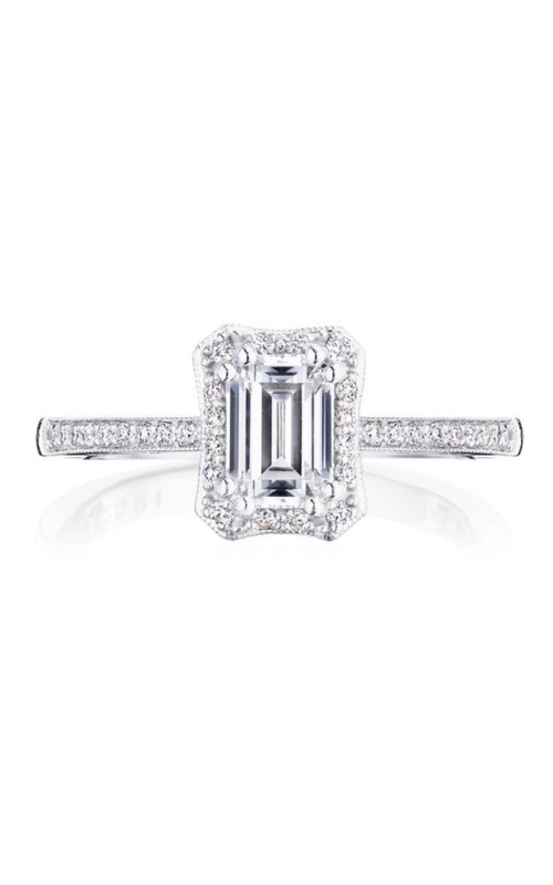 Tacori 14K White Gold Halo Emerald Diamond Ring Semi Mount