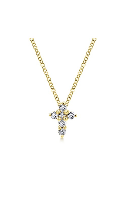 14K Yellow Gold Cross Diamond Pendant w/ Chain