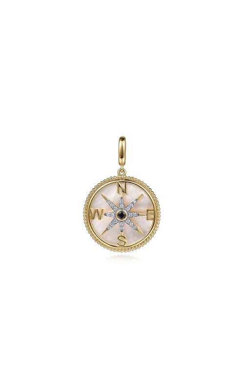 14K Yellow Gold Diamond Blue Sapphire Compass Medallion Pendant