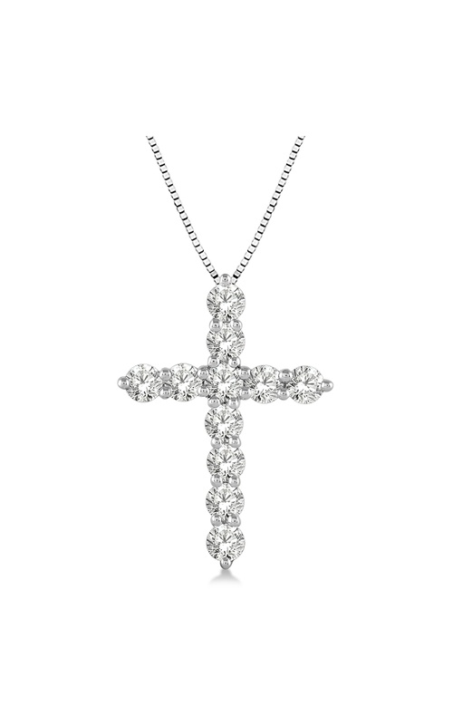 14k White Gold 1.00cttw Round Diamond Cross Pendant w/ 18 Chain
