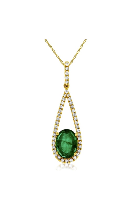 14k Yellow Gold Oval Emerald & Diamond Teardrop Pendant