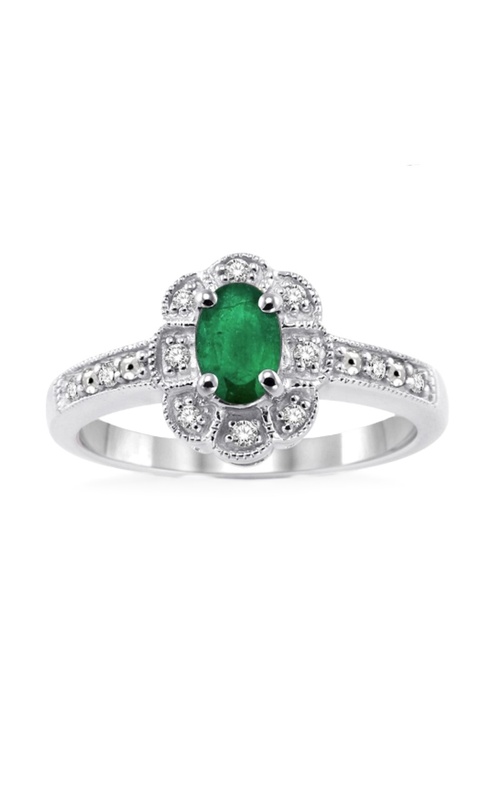 Silver Emerald & Diamond Ring