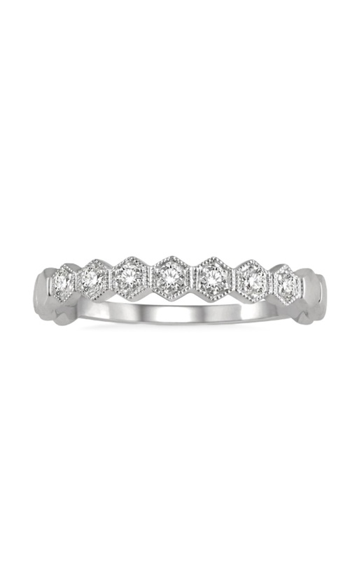 14k White Gold Round Diamond Hexagon Stackable Ring