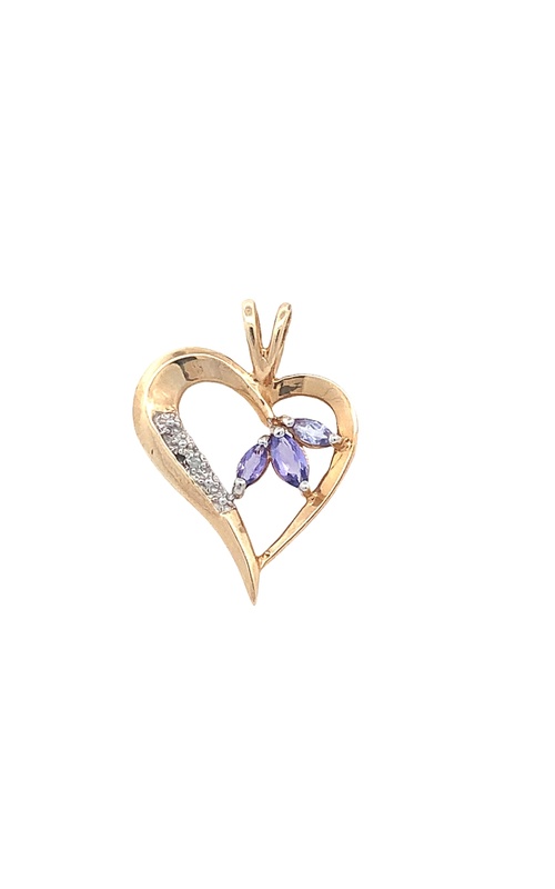 Estate 10K Yellow Gold Tanzanite and Diamond Heart Pendant