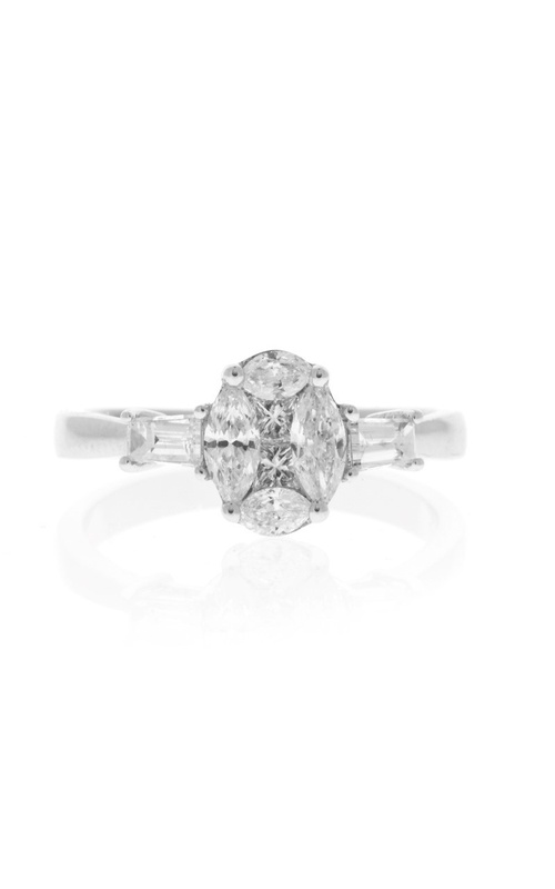18K White Gold Round Marquise Cluster Engagement Ring