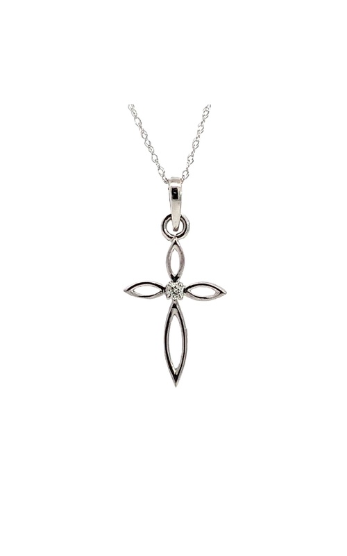 14k White Gold Diamond Open Cross Pendant