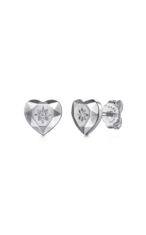 Sterling Silver Heart Diamond Cut Stud Earrings