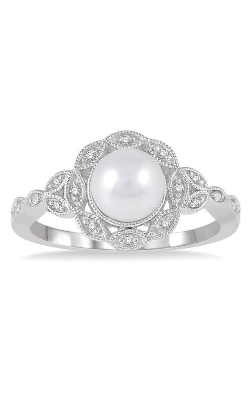 Vintage Inspired Silver Pearl & Diamond Ring