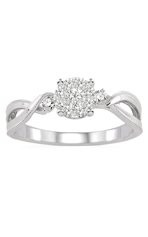 14k White Gold .33ct Diamond Cluster Twisted Engagement Ring