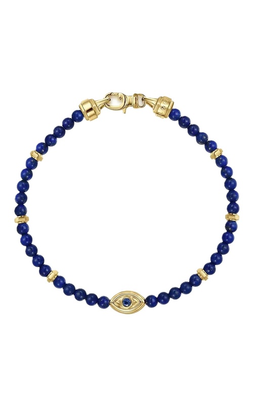 14K Yellow Gold Lapis & Sapphire Beaded Evil Eye Bracelet
