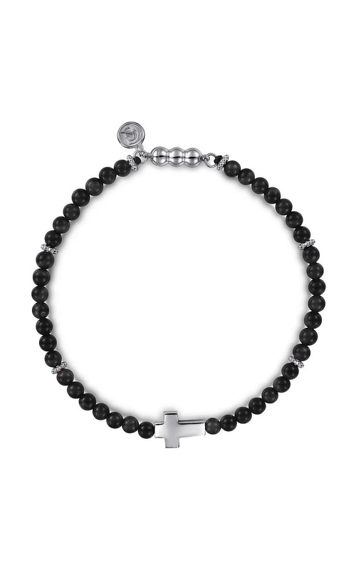Sterling Silver Sideways Cross 8 Bracelet w/ 4mm Onyx Beads