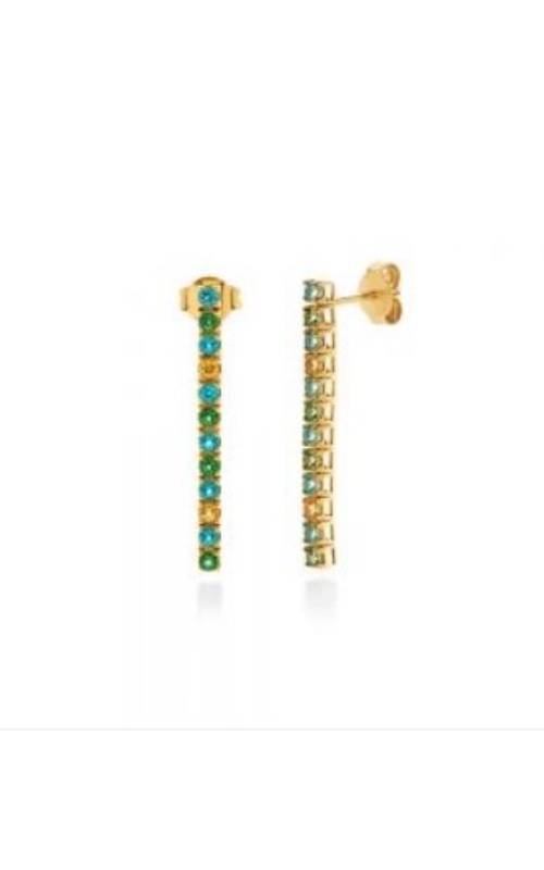 1kt Yellow Gold Amalfi Paradiso Multicolor Turquoise Topaz Tennis Drop Earrings
