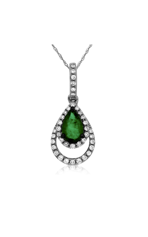 14K White Gold Pear Emerald & Diamond Double Halo Pendant