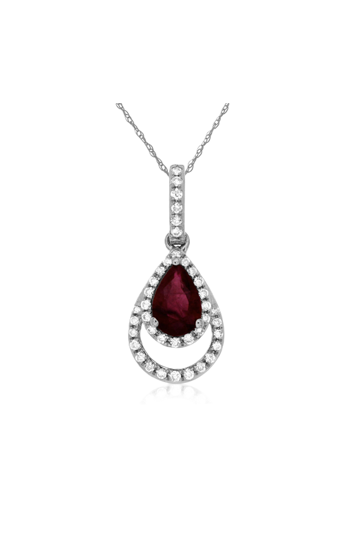 14K White Gold Pear Ruby & Diamond Double Halo Pendant