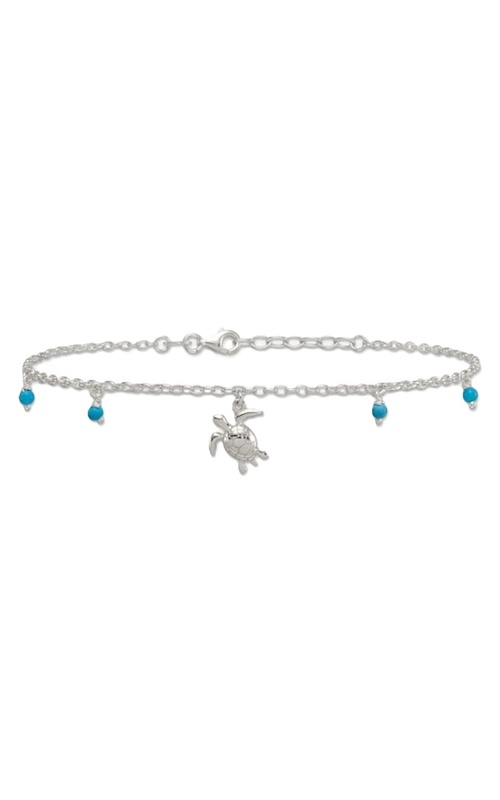 Sterling Silver and Beaded Turquoise Turtle Anklet
