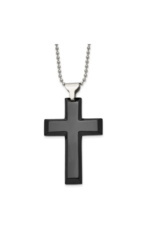 Polished Black Stainless Steel Large Cross Pendant Necklace