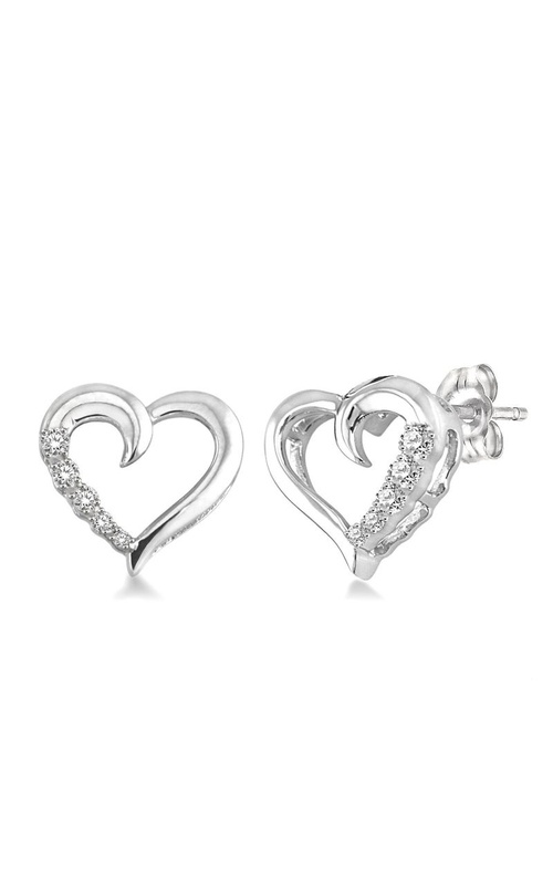 Sterling Silver Round Diamond Journey Heart Earrings