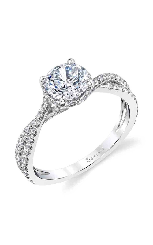 Pave Twist Diamond Engagement Ring with Pave Diamond Hidden Halo
