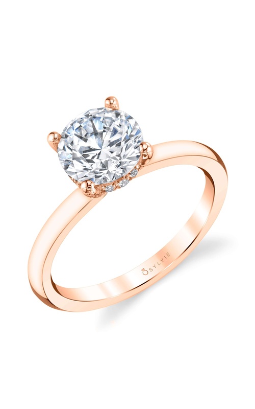 Sylvie Polished Solitaire Engagement Ring with Pave Accented Head