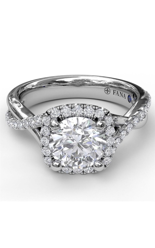Cushion Pave Halo Diamond Engagement Ring with Pave Diamond Accented Twist Band