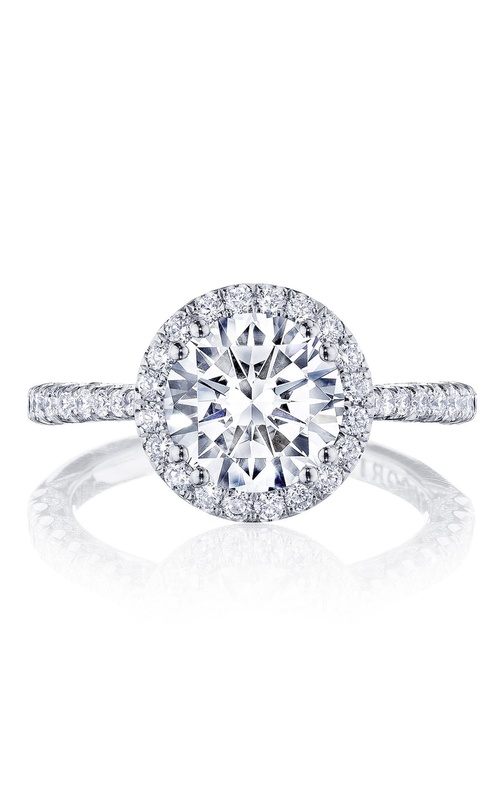Tacori Petite Crescent Collection Round French Pave Bloom Halo Diamond Engagement Ring