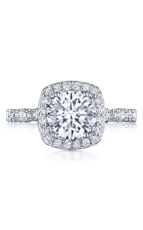 Tacori Petite Crescent Collection Cushion Pave Halo Design Diamond Engagement Ring