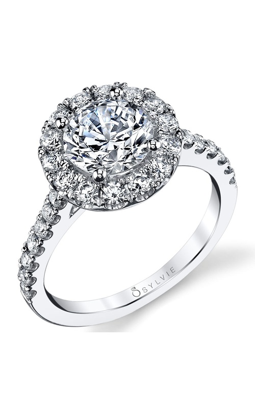 Sylvie Jacalyn Collection Round Halo Diamond Engagement Ring for 1.50ct Round Center
