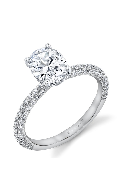 Sylvie Jayla Collection 3-Sided Pave Diamond Engagement Ring for Oval Center