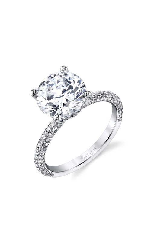 Sylvie Jayla Collection 3-Sided Pave Diamond Engagement Ring for 1.75ct Round Center