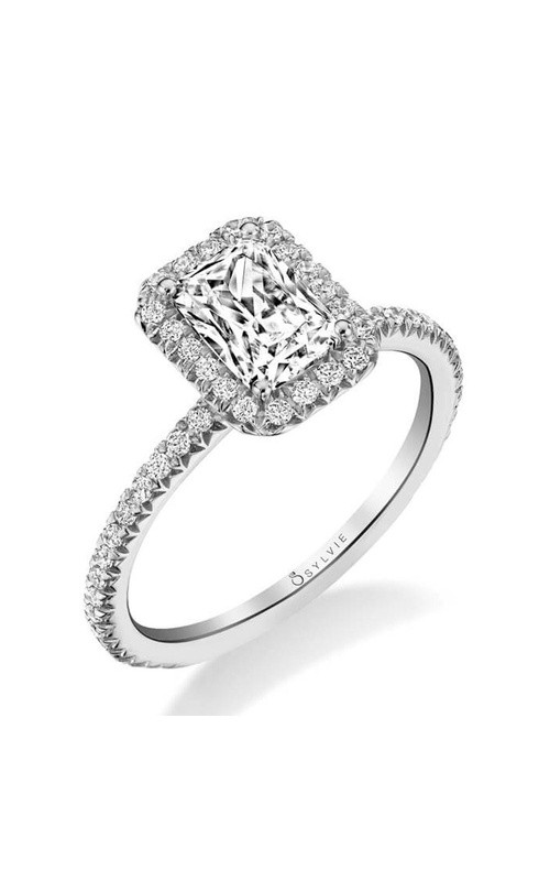 Sylvie Vivian Collection Emerald Halo Diamond Engagement Ring