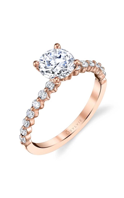 Sylvie Athena Collection 14 Stone Round Single Prong Diamond Engagement Ring