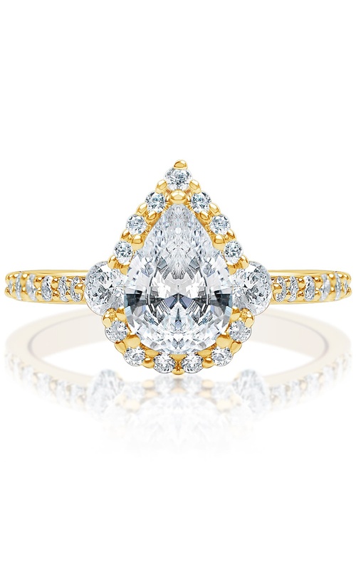 3 Stone Design Pear Shape Halo Diamond Engagement Ring