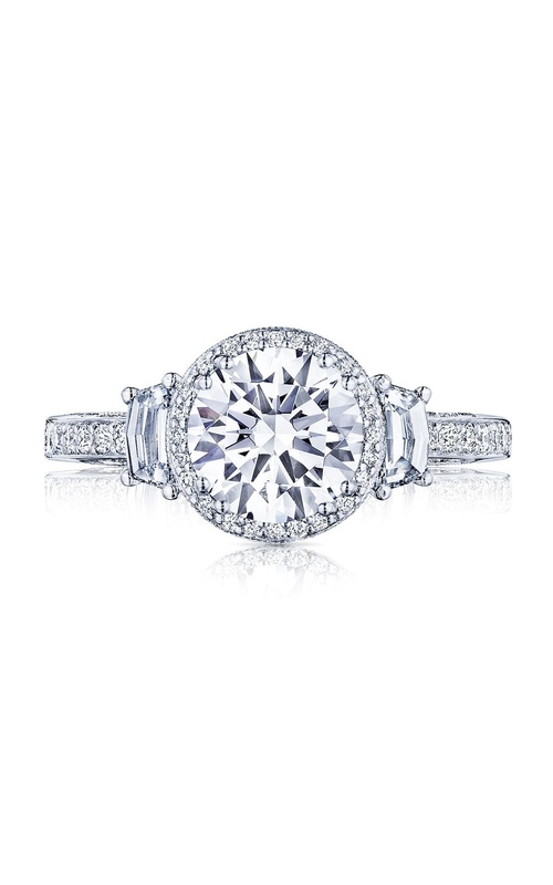 Tacori Dantela Collection Three Stone Design Pave Halo Diamond Engagement Ring