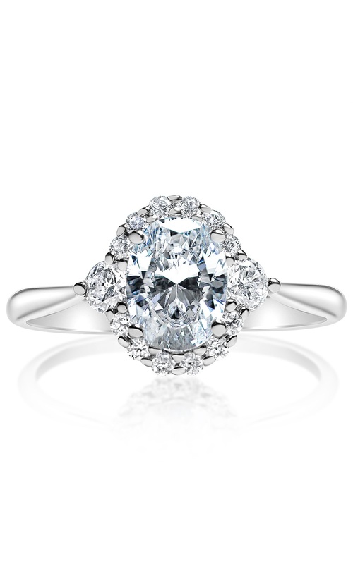 3 Stone Design Round Diamond Engagement Ring with Oval Halo