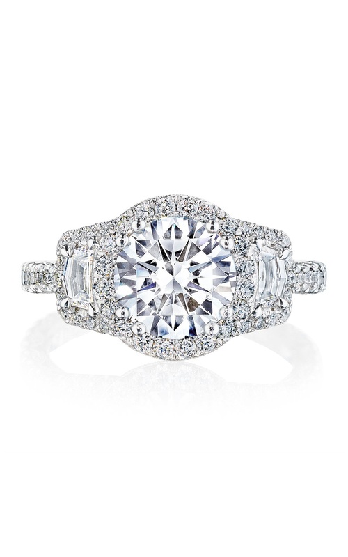 Tacori Royal T Collection 3 Stone and Halo Pave Diamond Engagement Ring
