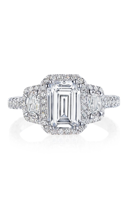 Tacori Royal T Collection 3 Stone Cadillac Step Cut Diamond Halo Engagement Ring
