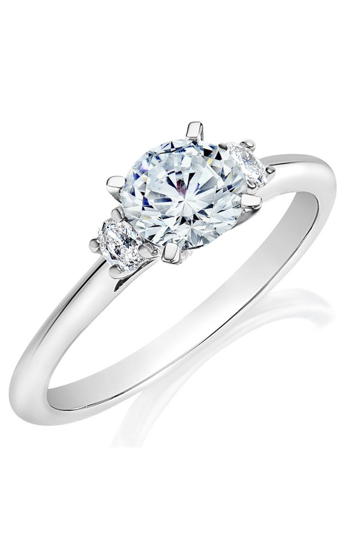 3 Stone prong Set Oval Diamond Engagement Ring with Polished Cathedral Band