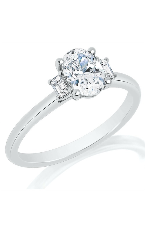 3 Stone prong Set Emerald Cut Diamond Engagement Ring with Knife Edge Band